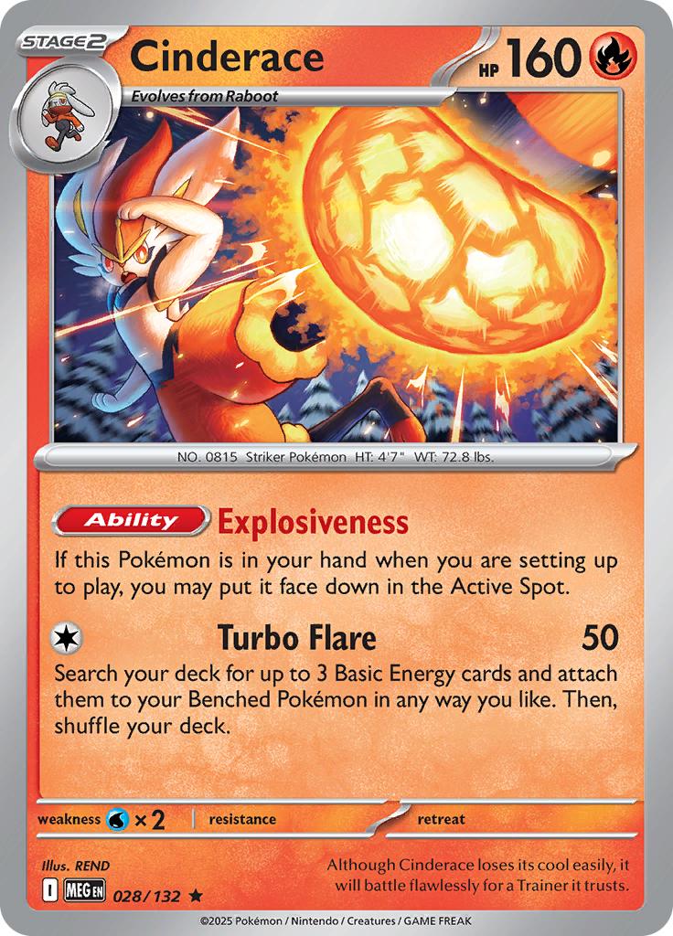 Pokémon-kaart Cinderace 028/132 Rare uit de set Mega Evolution