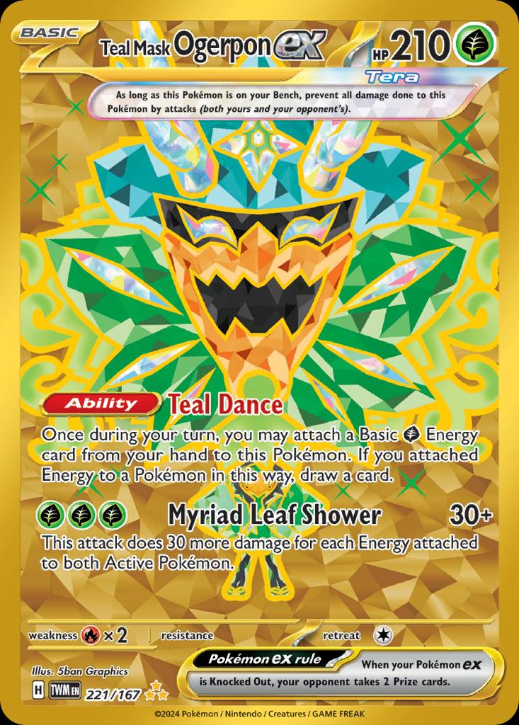 Pokémon-kaart Teal Mask Ogerpon ex 221/167 Secret Rare uit de set Twilight Masquerade