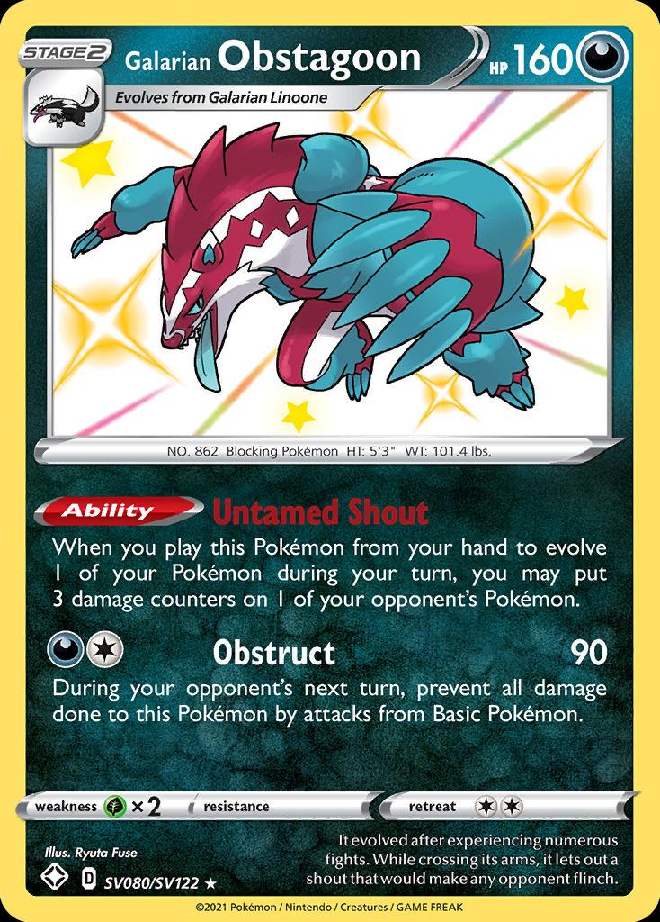 Pokémon-kaart Galarian Obstagoon SV080/SV122 Secret Rare uit de set Shining Fates
