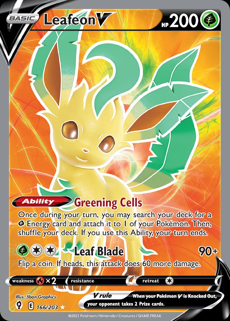 Pokémon-kaart Leafeon V 166/203 Ultra Rare uit de set Evolving Skies