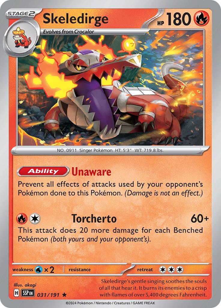 Pokémon-kaart Skeledirge 031/191 Rare uit de set Surging Sparks