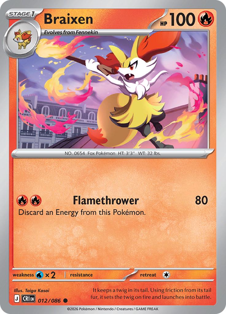 Pokémon-kaart Braixen 012/086 Common uit de set Chaos Rising
