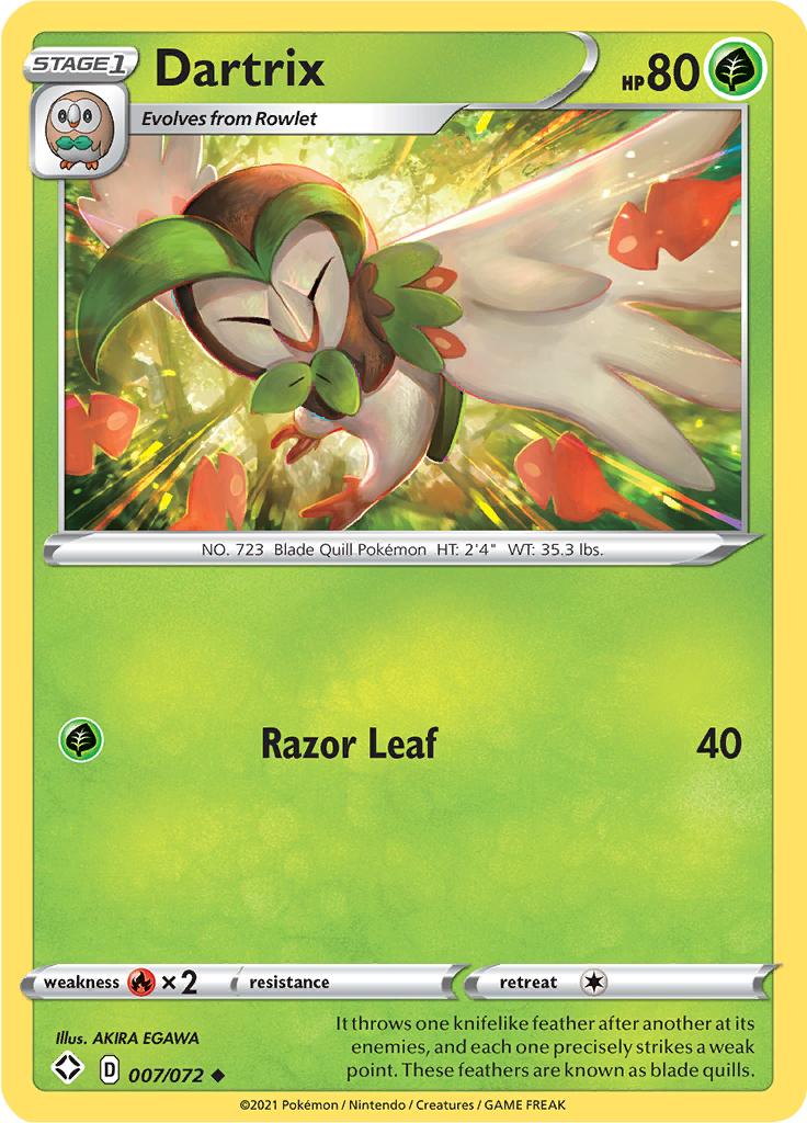 Pokémon-kaart Dartrix 007/072 Uncommon uit de set Shining Fates
