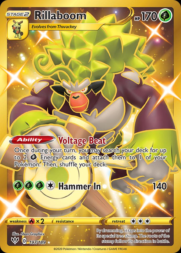 Pokémon-kaart Rillaboom 197/189 Secret Rare uit de set Darkness Ablaze
