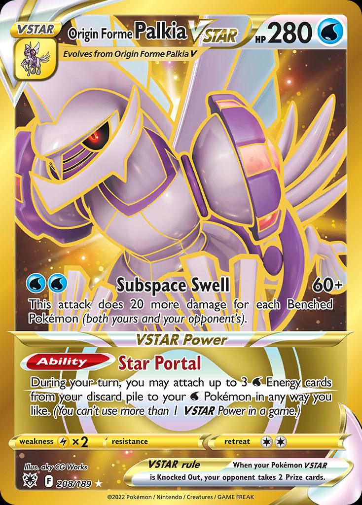 Pokémon-kaart Origin Forme Palkia VSTAR 208/189 Secret Rare uit de set Astral Radiance