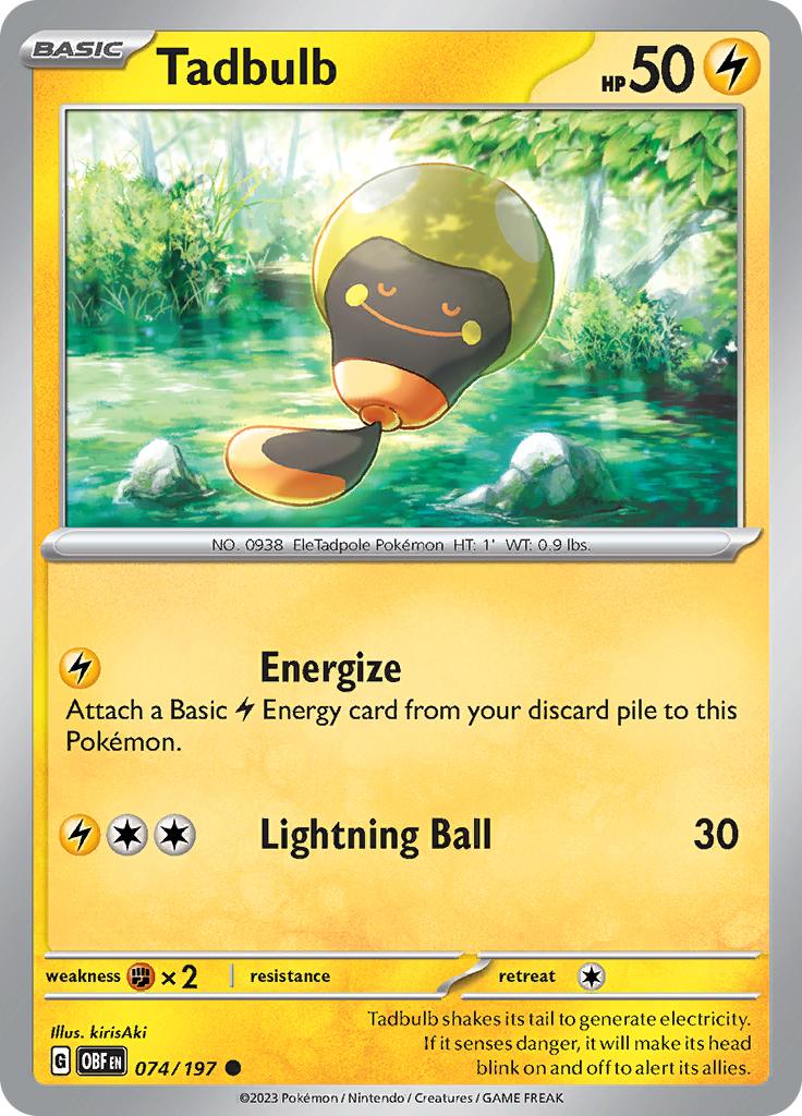 Pokémon-kaart Tadbulb 074/197 Common uit de set Obsidian Flames