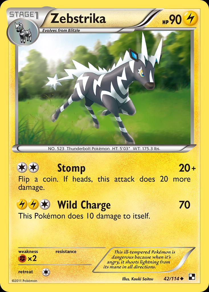 Pokémon-kaart Zebstrika 42/114 Uncommon uit de set Black & White Immagine principale del prodotto