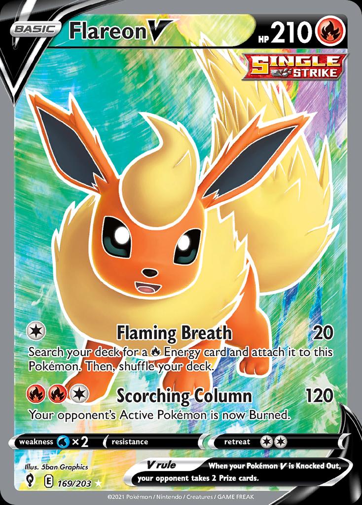 Pokémon-kaart Flareon V 169/203 Ultra Rare uit de set Evolving Skies