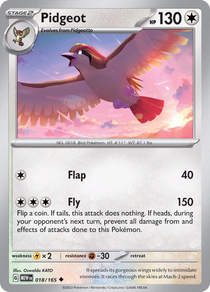 Pokémon-kaart Pidgeot 018/165 Uncommon uit de set Pokémon 151 Imagen principal del producto