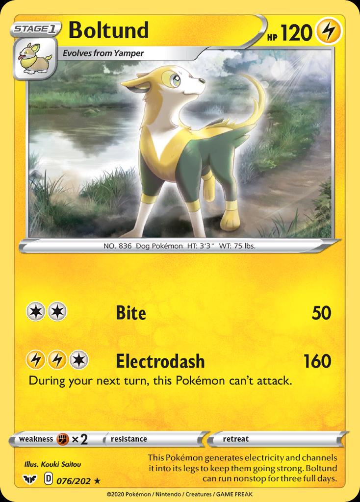 Pokémon-kaart Boltund 076/202 Rare uit de set Sword & Shield