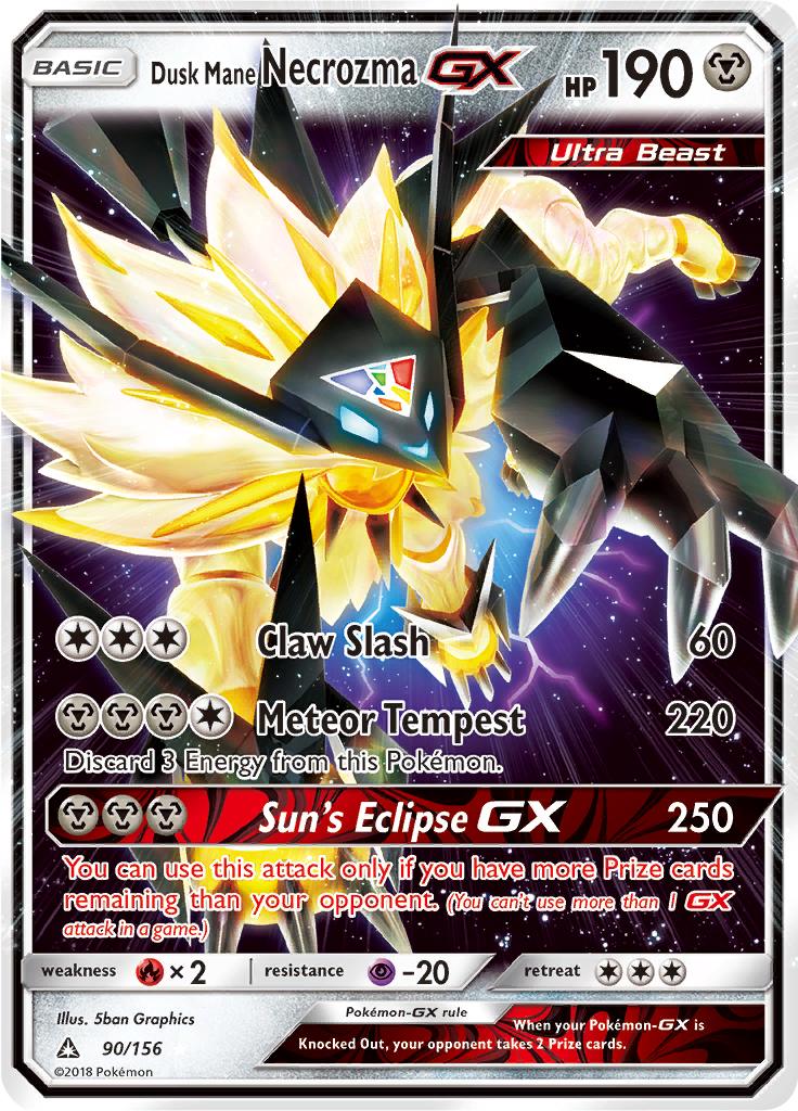 Pokémon-kaart Dusk Mane Necrozma-GX 90/156 Ultra Rare uit de set Ultra Prism