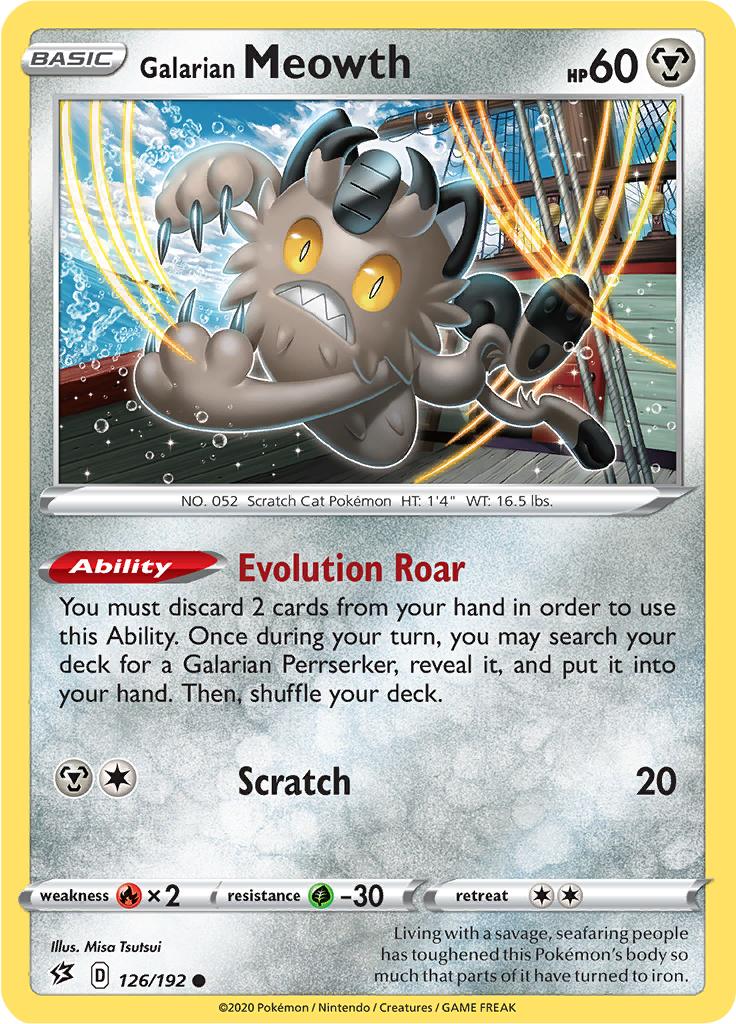 Pokémon-kaart Galarian Meowth 126/192 Common uit de set Rebel Clash Hauptbild