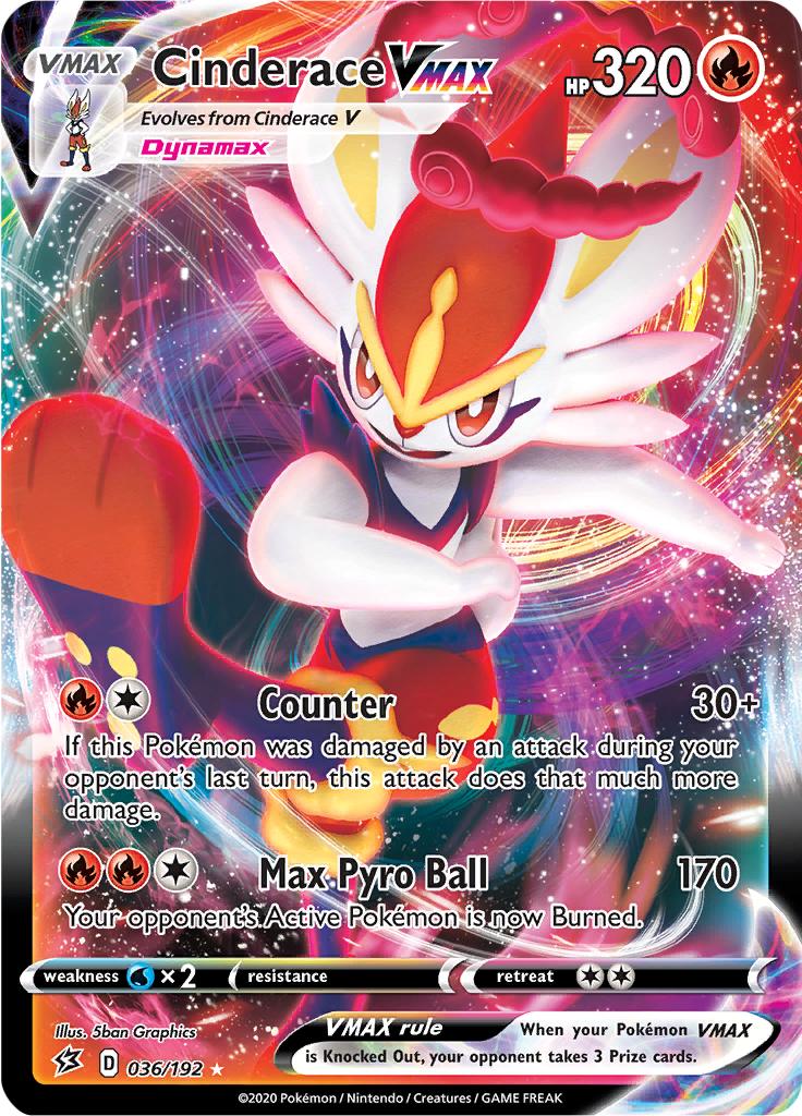 Pokémon-kaart Cinderace VMAX 036/192 Ultra Rare uit de set Rebel Clash Imagen principal del producto