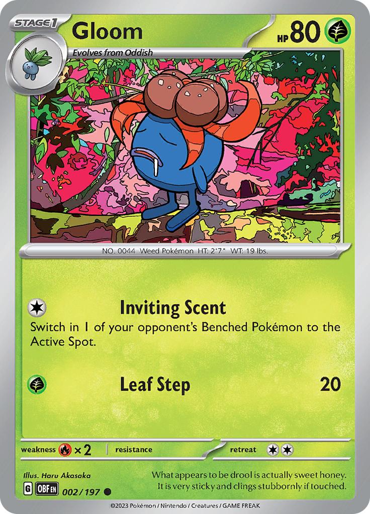 Pokémon-kaart Gloom 002/197 Common uit de set Obsidian Flames Hoofdafbeelding