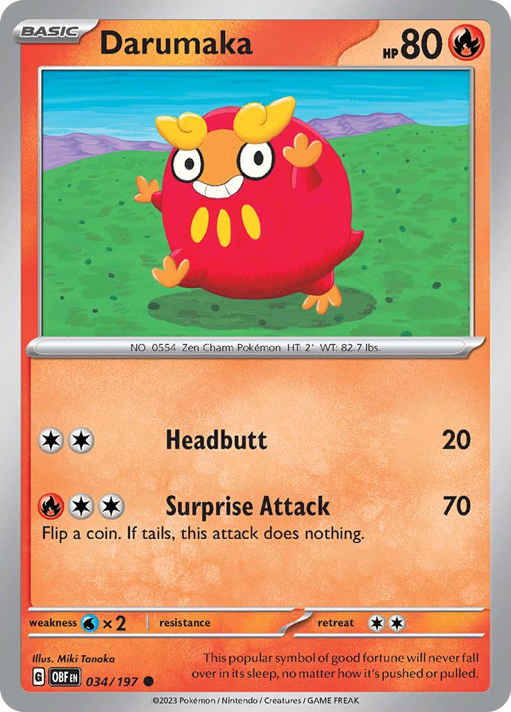 Pokémon-kaart Darumaka 034/197 Common uit de set Obsidian Flames