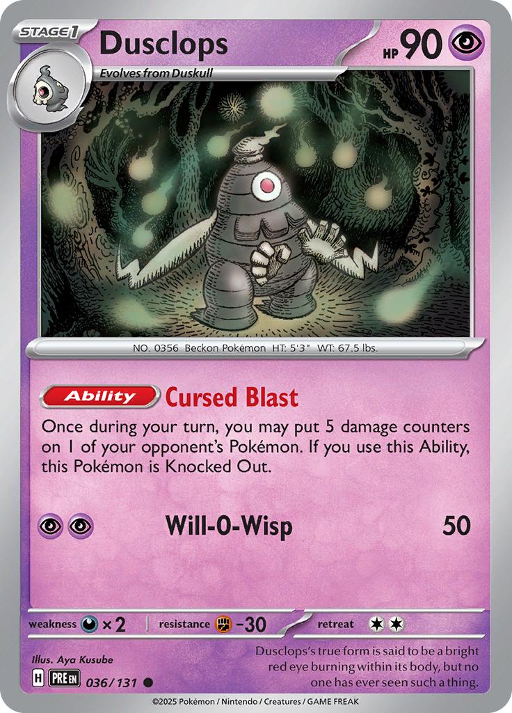 Pokémon-kaart Dusclops 036/131 Common uit de set Prismatic Evolutions