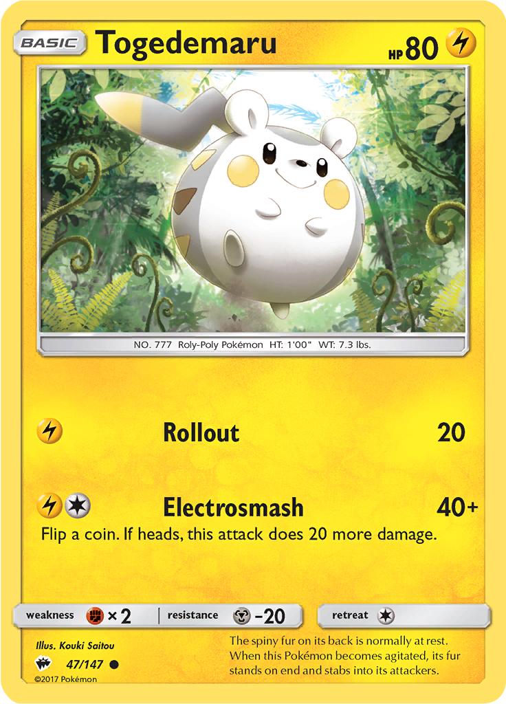 Pokémon-kaart Togedemaru 47/147 Common uit de set Burning Shadows
