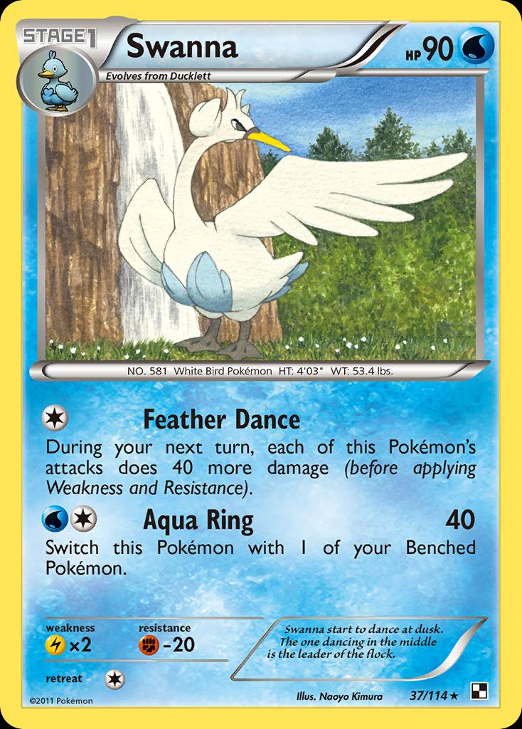 Pokémon-kaart Swanna 37/114 Rare uit de set Black & White