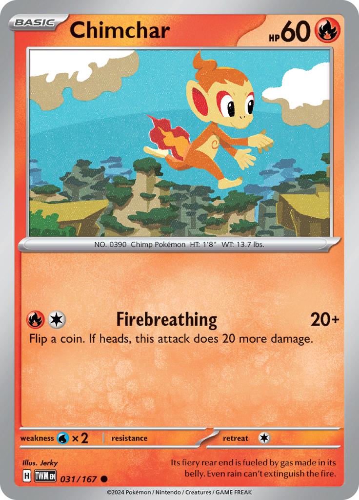 Pokémon-kaart Chimchar 031/167 Common uit de set Twilight Masquerade Image principale du produit