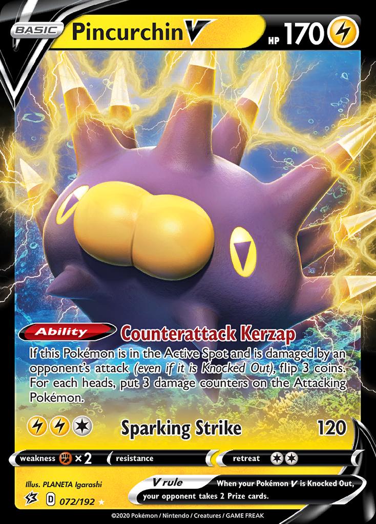 Pokémon-kaart Pincurchin V 72/192 Ultra Rare uit de set Rebel Clash