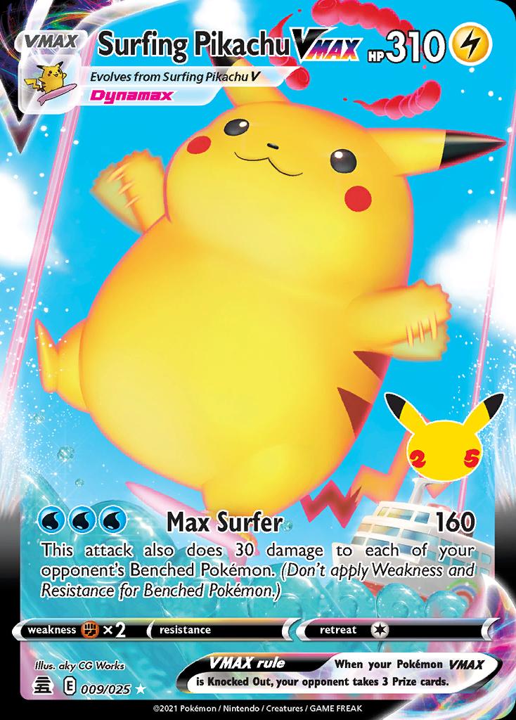 Pokémon-kaart Surfing Pikachu VMAX 9/25 Ultra Rare uit de set Celebrations