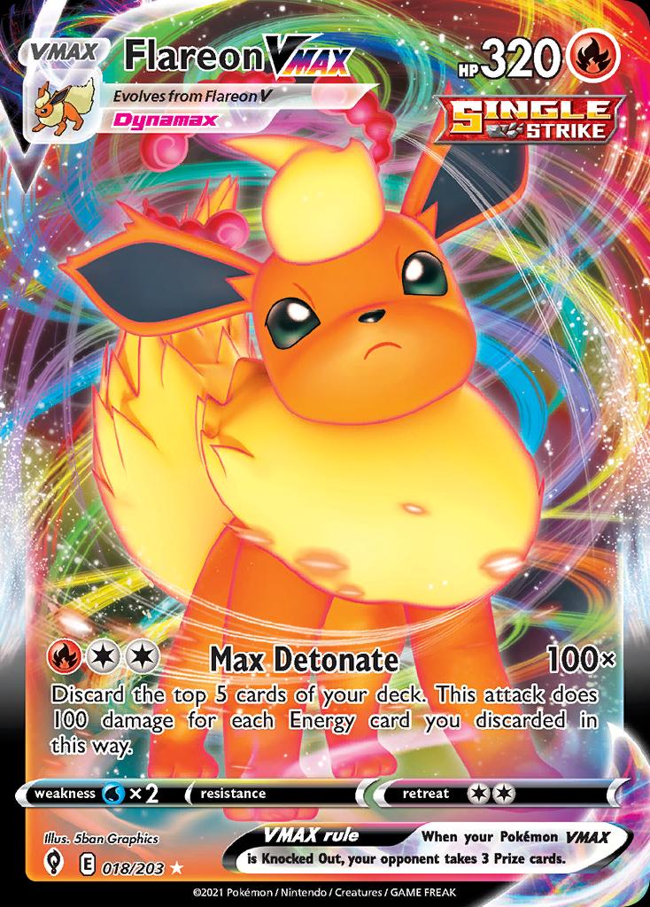 Pokémon-kaart Flareon VMAX 18/203 Ultra Rare uit de set Evolving Skies