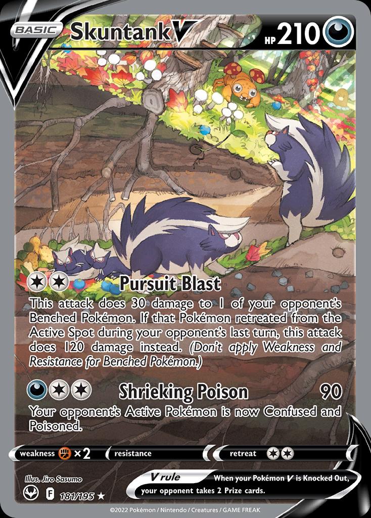 Pokémon-kaart Skuntank V 181/195 Ultra Rare uit de set Silver Tempest