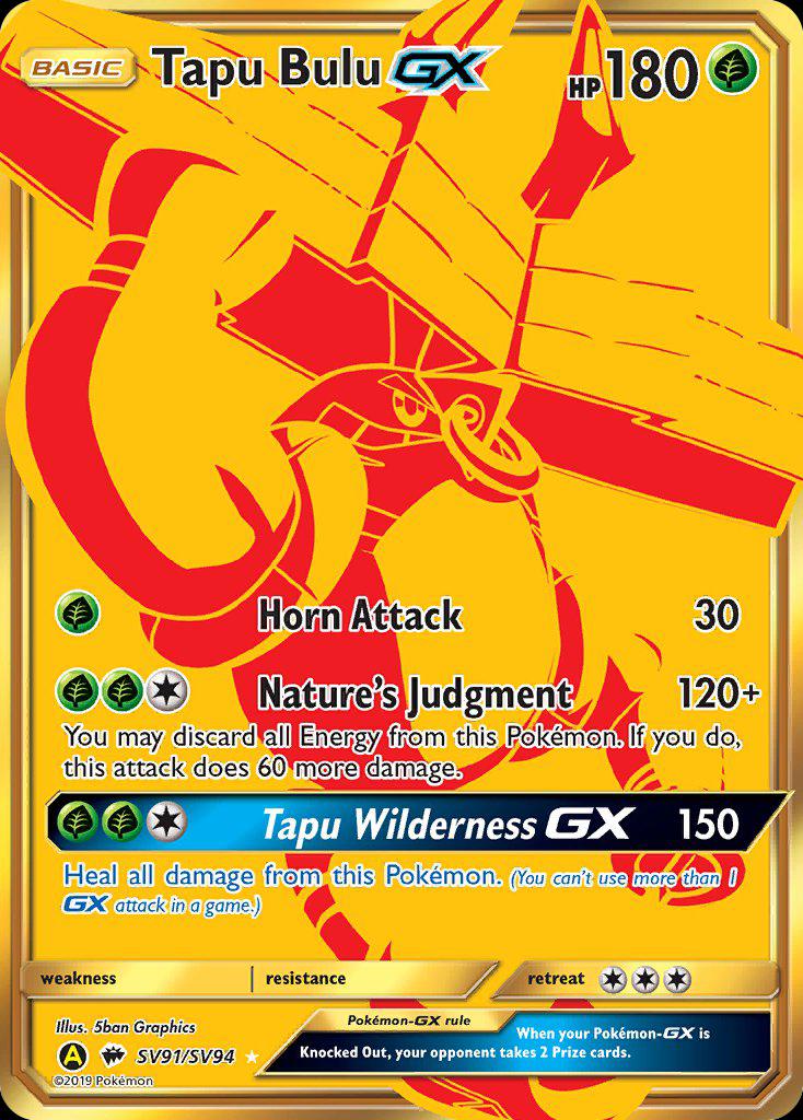 Pokémon-kaart Tapu Bulu GX SV91/SV94 Secret Rare uit de set Hidden Fates