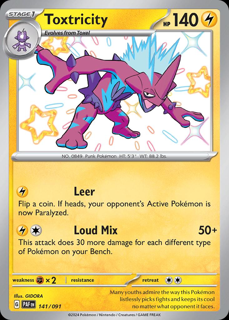 Pokémon-kaart Toxtricity 141/91 Shiny Rare uit de set Paldean Fates