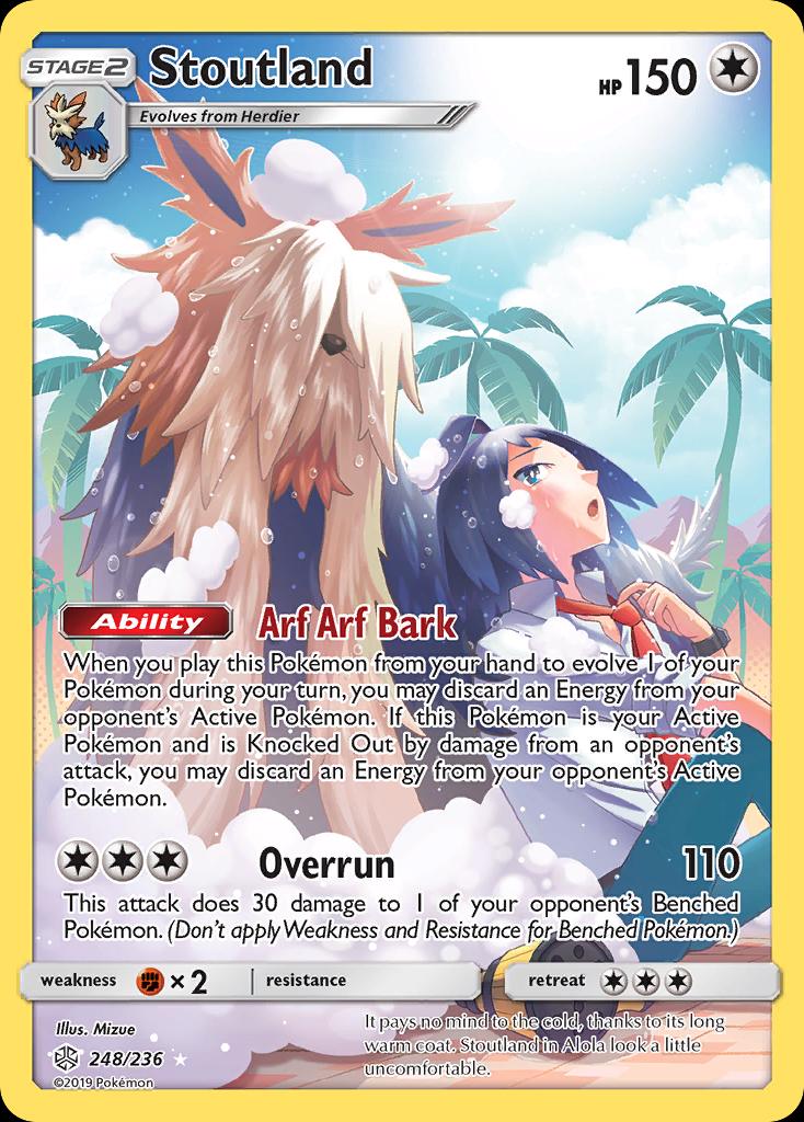 Pokémon-kaart Stoutland 248/236 Secret Rare uit de set Cosmic Eclipse