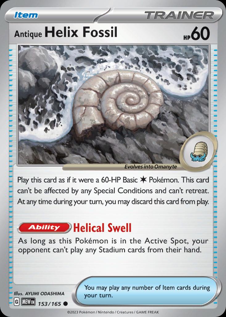 Pokémon-kaart Antique Helix Fossil 153/165 Common uit de set 151 Image principale du produit