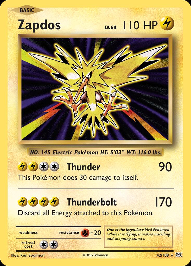 Pokémon-kaart Zapdos 42/108 Holo Rare uit de set Evolutions