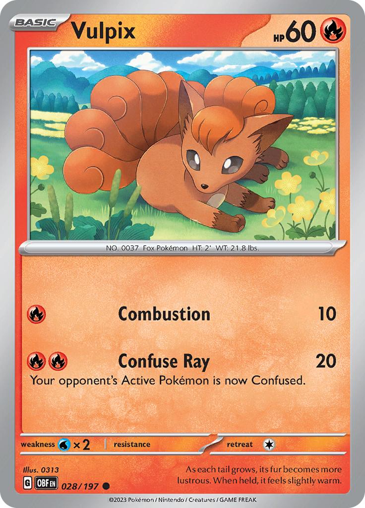 Pokémon-kaart Vulpix 028/197 Common uit de set Obsidian Flames