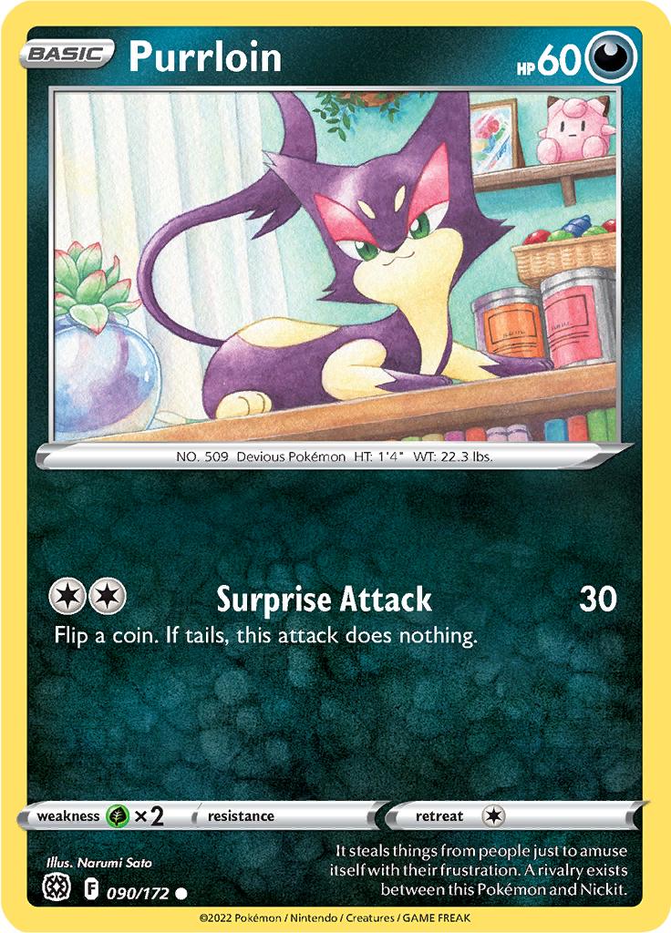 Pokémon-kaart Purrloin 090/172 Common uit de set Brilliant Stars