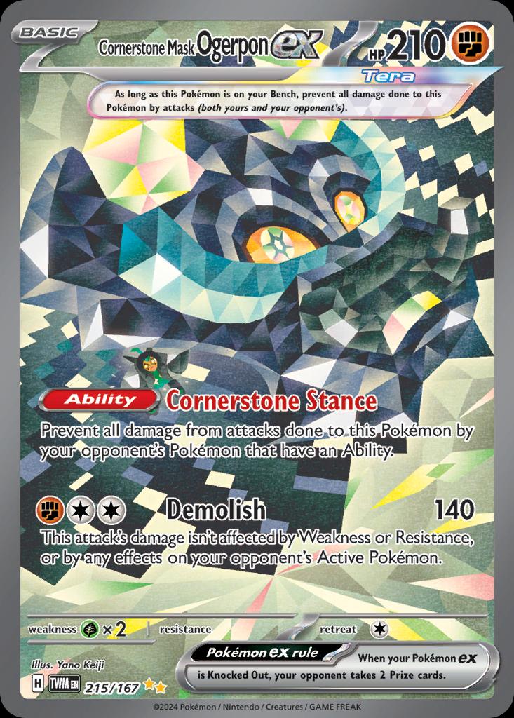 Pokémon-kaart Cornerstone Mask Ogerpon ex 215/167 Special Illustration Rare uit de set Twilight Masquerade Image principale du produit