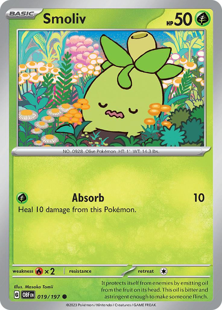 Pokémon-kaart Smoliv 019/197 Common uit de set Obsidian Flames