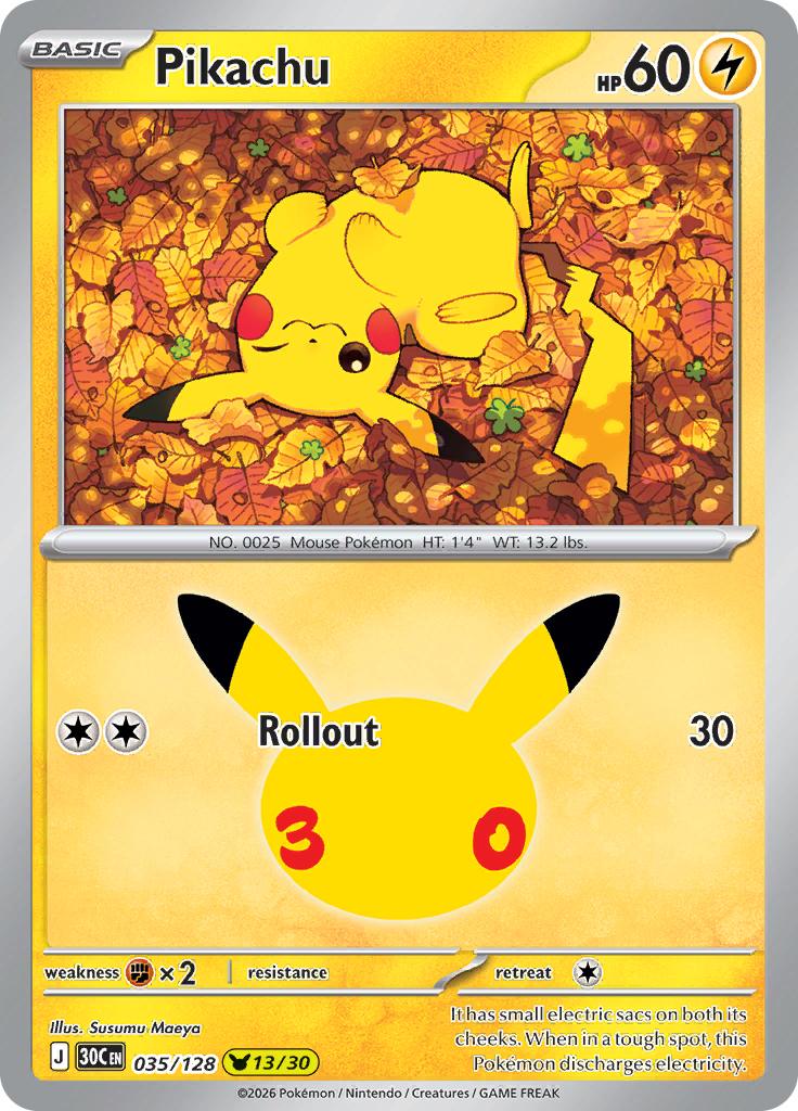 Pokémon-kaart Pikachu 035/128 Pikachu Rare uit de set 30th Celebration