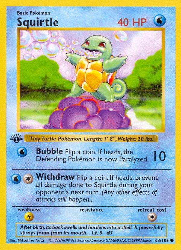 Pokémon-kaart Squirtle 63/102 Common uit de set Base Set