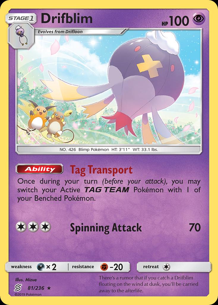 Pokémon-kaart Drifblim 81/236 Rare uit de set Unified Minds Image principale du produit