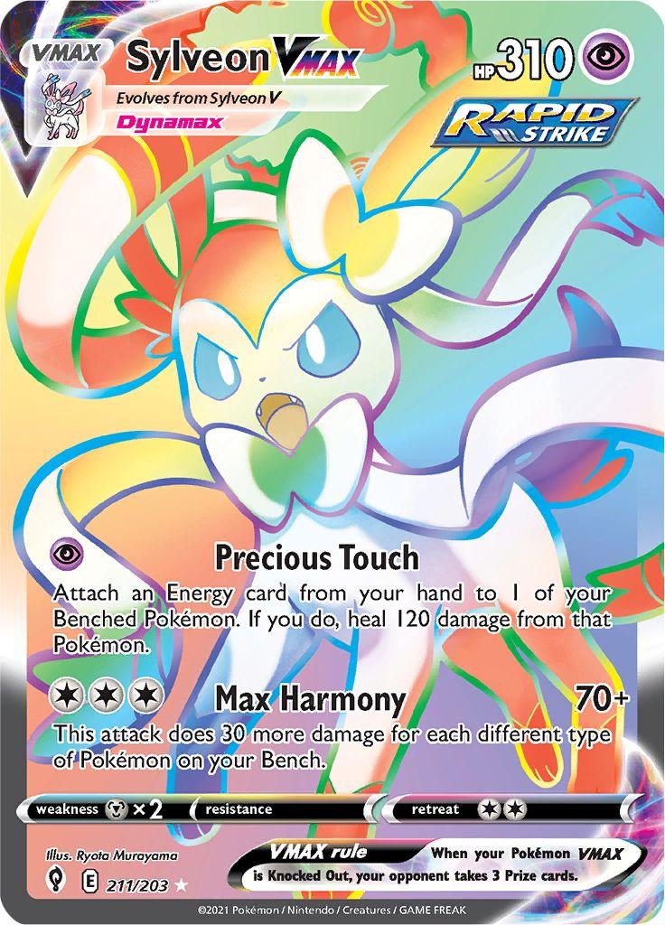 Pokémon-kaart Sylveon VMAX 211/203 Secret Rare uit de set Evolving Skies