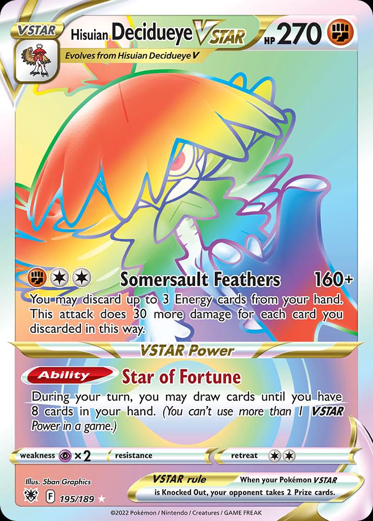Pokémon-kaart Hisuian Decidueye VSTAR 195/189 Secret Rare uit de set Astral Radiance