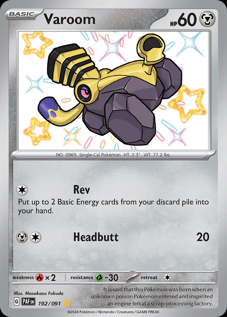 Pokémon-kaart Varoom 192/91 Shiny Rare uit de set Paldean Fates