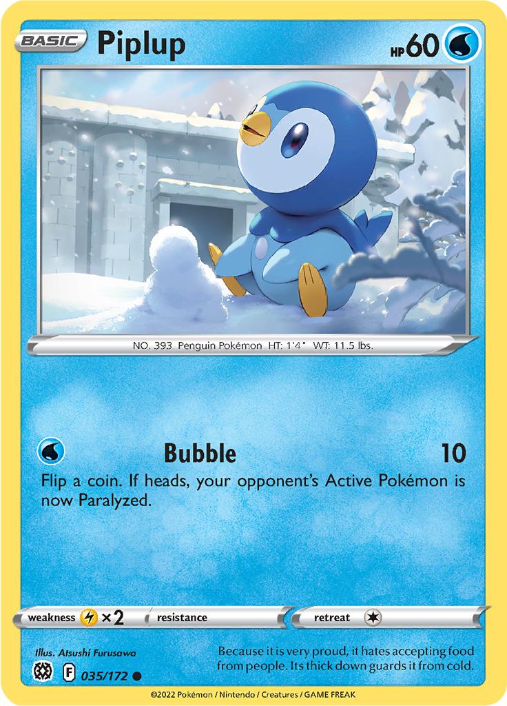 Pokémon-kaart Piplup 035/172 Common uit de set Brilliant Stars Imagen principal del producto
