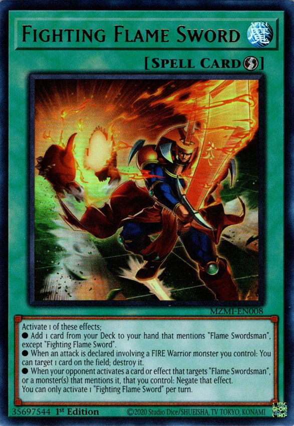 Yu-Gi-Oh!-kaart Fighting Flame Sword MZMI-EN008 Ultra Rare uit Maze of Millennia Immagine principale del prodotto