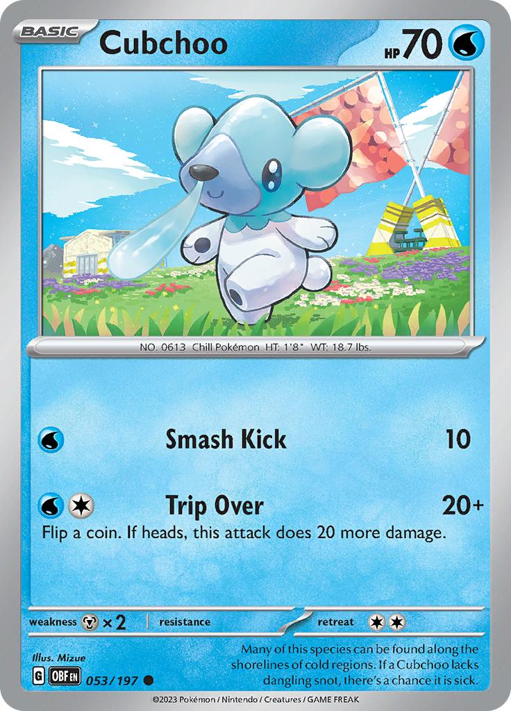 Pokémon-kaart Cubchoo 053/197 Common uit de set Obsidian Flames