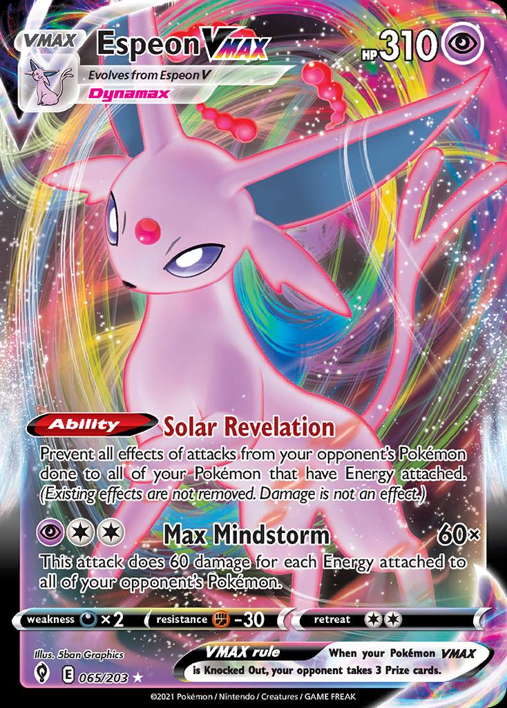 Pokémon-kaart Espeon VMAX 65/203 Ultra Rare uit de set Evolving Skies