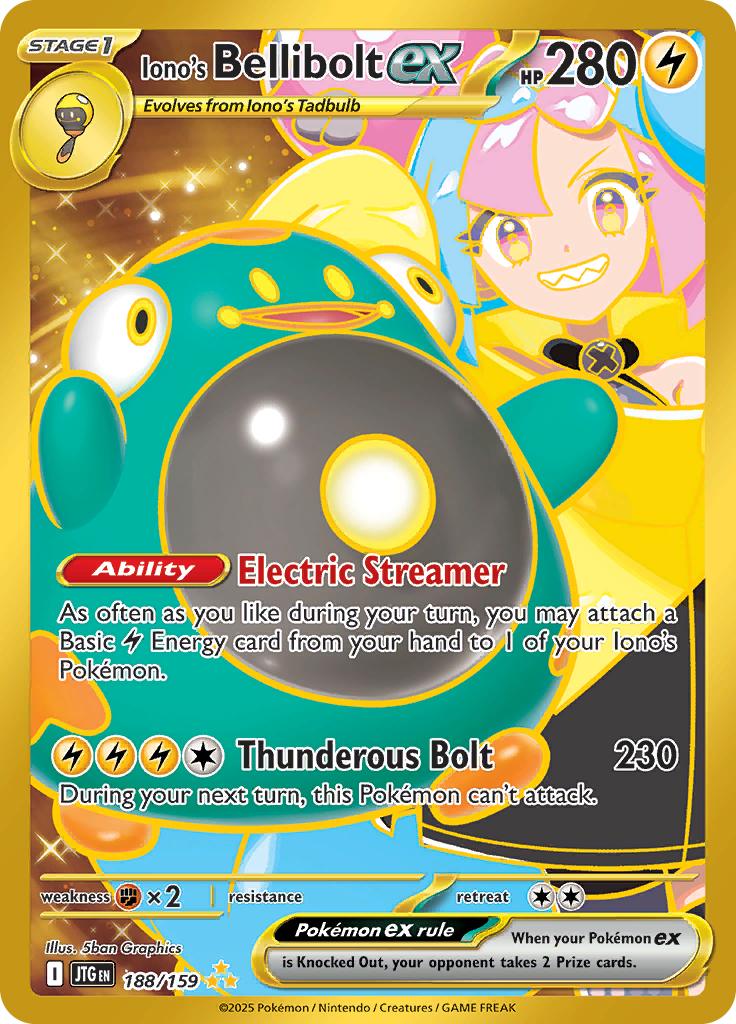 Pokémon-kaart Iono's Bellibolt ex 188/159 Secret Rare uit de set Journey Together