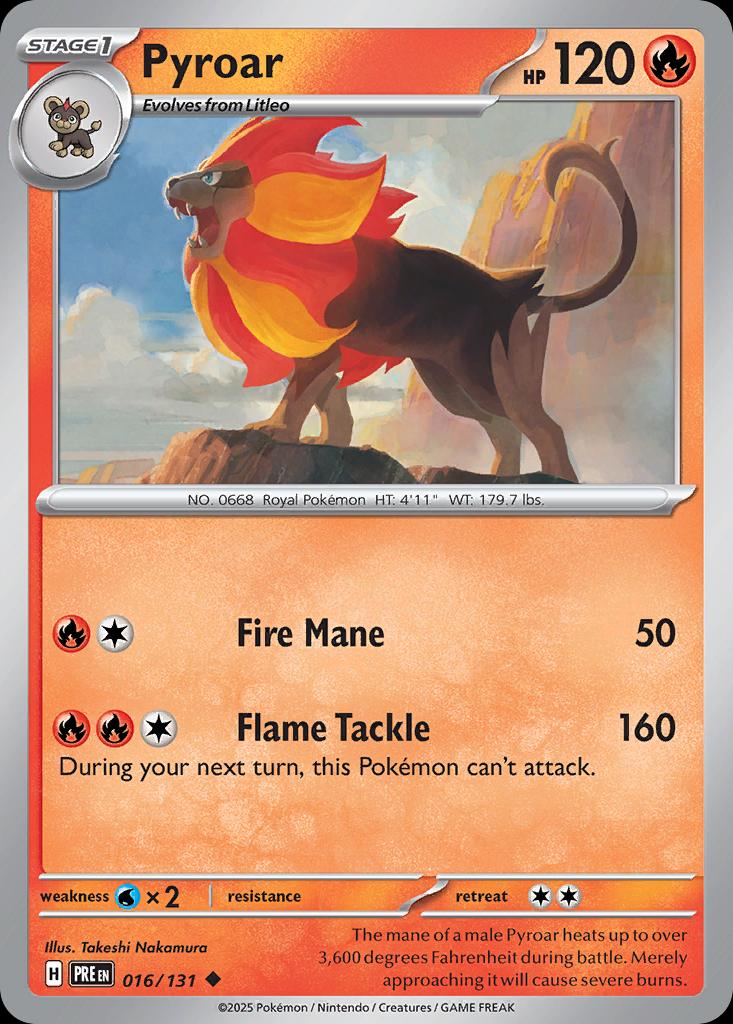 Pokémon-kaart Pyroar 016/131 Uncommon uit de set Prismatic Evolutions Hoofdafbeelding