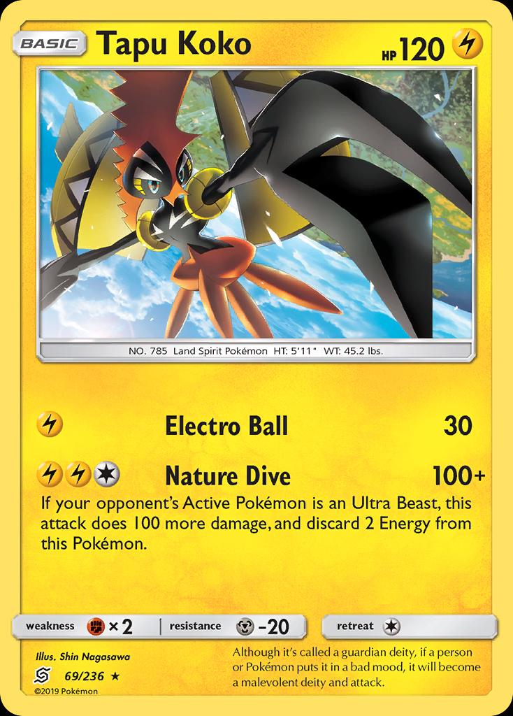 Pokémon-kaart Tapu Koko 69/236 Holo Rare uit de set Unified Minds