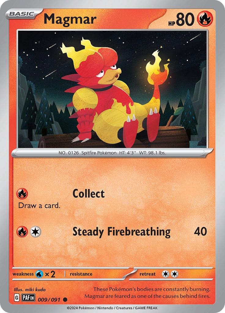 Pokémon-kaart Magmar 009/091 Common uit de set Paldean Fates Hoofdafbeelding
